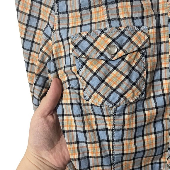 Paul & Joe for Target Orange & Blue Plaid Pear Button Down Top w/Embroidery - Picture 3 of 7